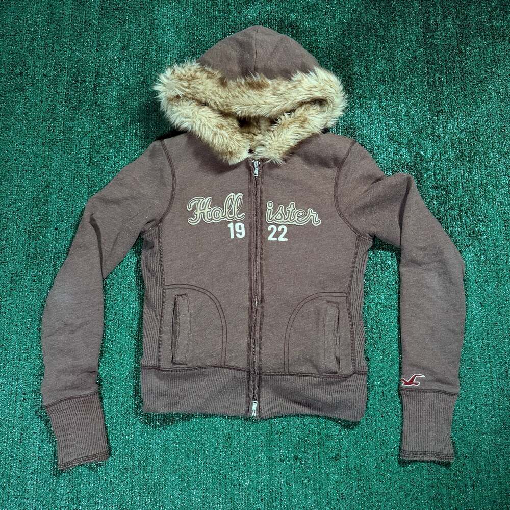Y2K Womens Hollister 1922 Faux Fur Hoodie Fall Large Chic Y2K Grail